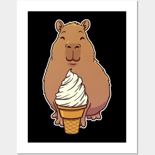 Capybara Vanilla Ice Cream Cone Posters and Art